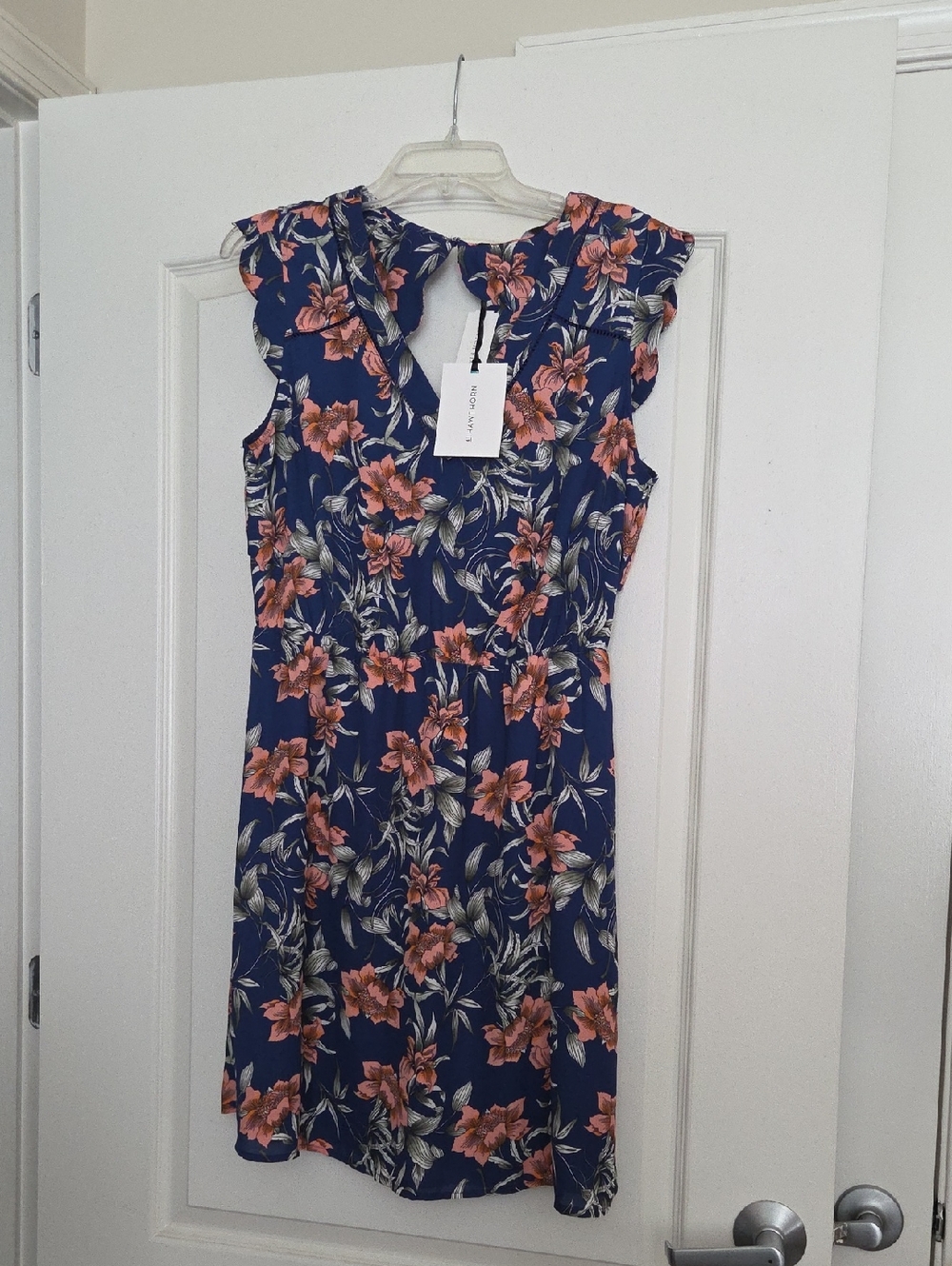 41 Hawthorn Navy Floral Ruffle-Shoulder Midi Dress